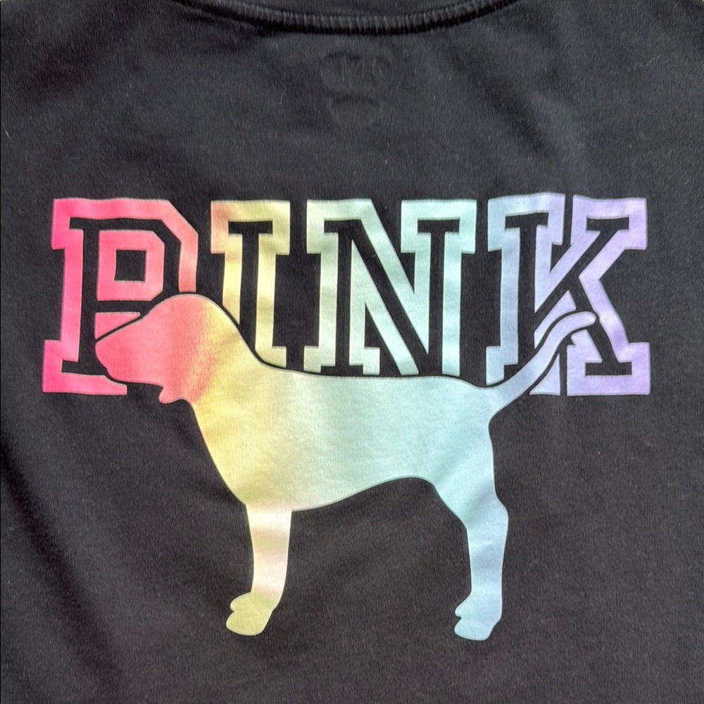 PINK Victoria's Secret Black Tee with Rainbow Dog Logo